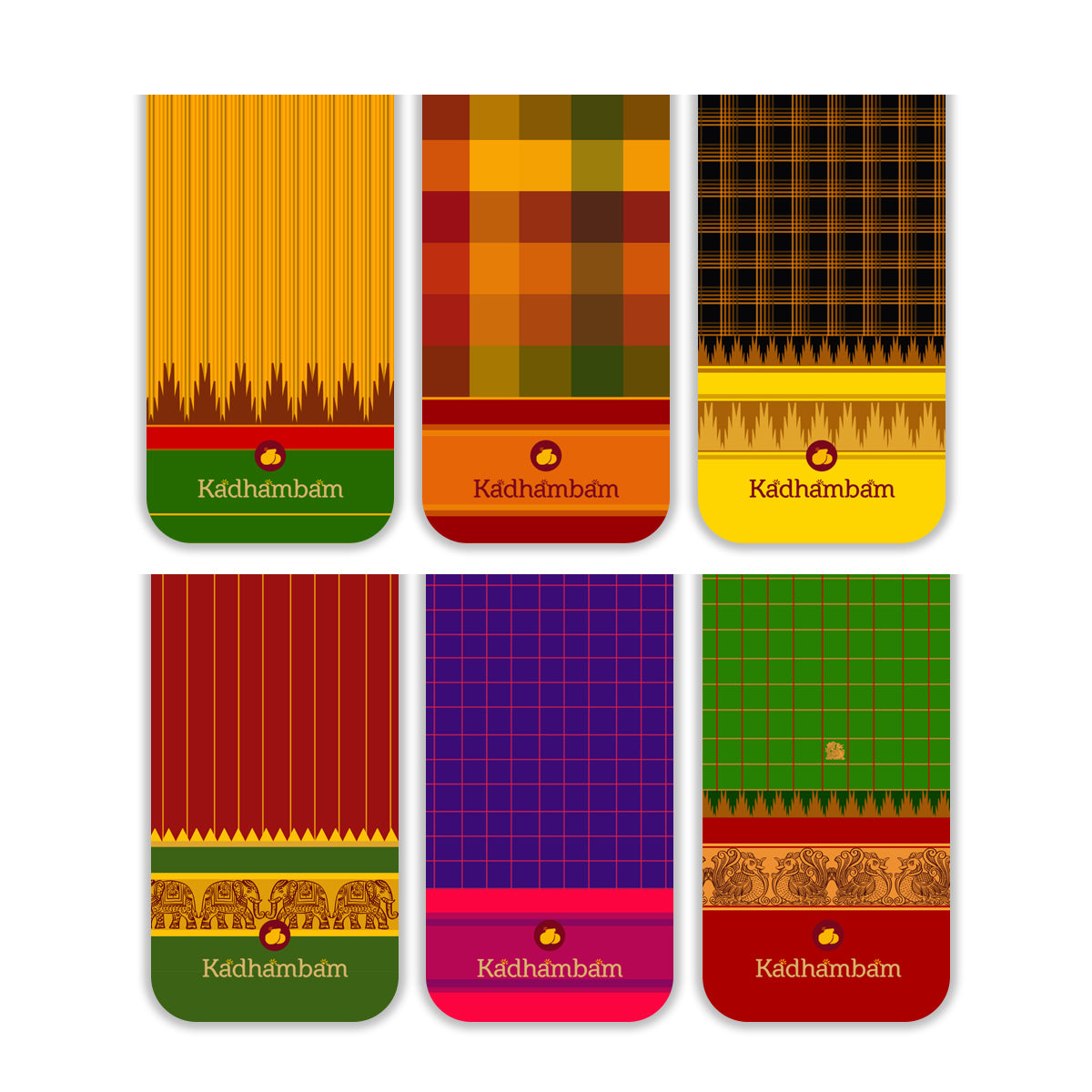 Kanchipuram Weaves - Pattu Collection Magnetic Bookmarks set Pack of 6
