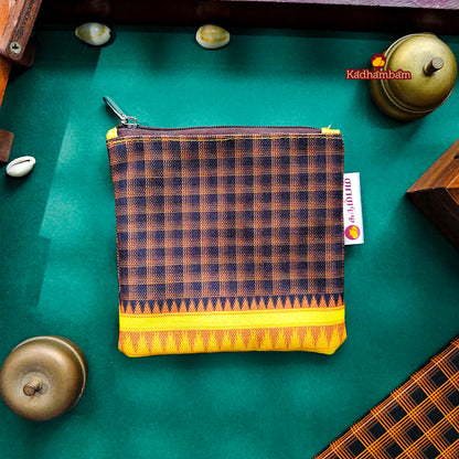 PRE BOOKING - Kanchipuram Weaves - Pattu Collection (Yellow Black) - Mini pouch