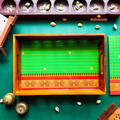 PRE BOOKING - Kanchipuram Weaves - Pattu Collection(Green) Wooden Tray 12x8