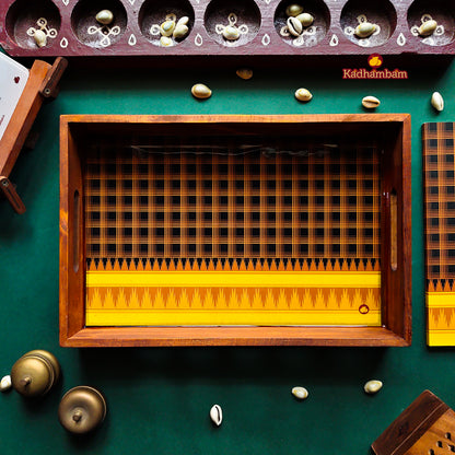 PRE BOOKING - Kanchipuram Weaves - Pattu Collection (Yellow & Black) Wooden Tray