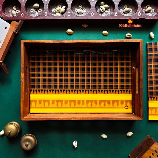 PRE BOOKING - Kanchipuram Weaves - Pattu Collection (Yellow & Black) Wooden Tray