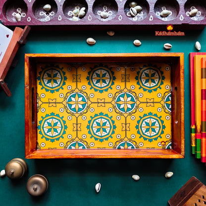 PRE BOOKING - Chettinadu Heritage Aathangudi Tiles Collection (Yellow) - Wooden Tray