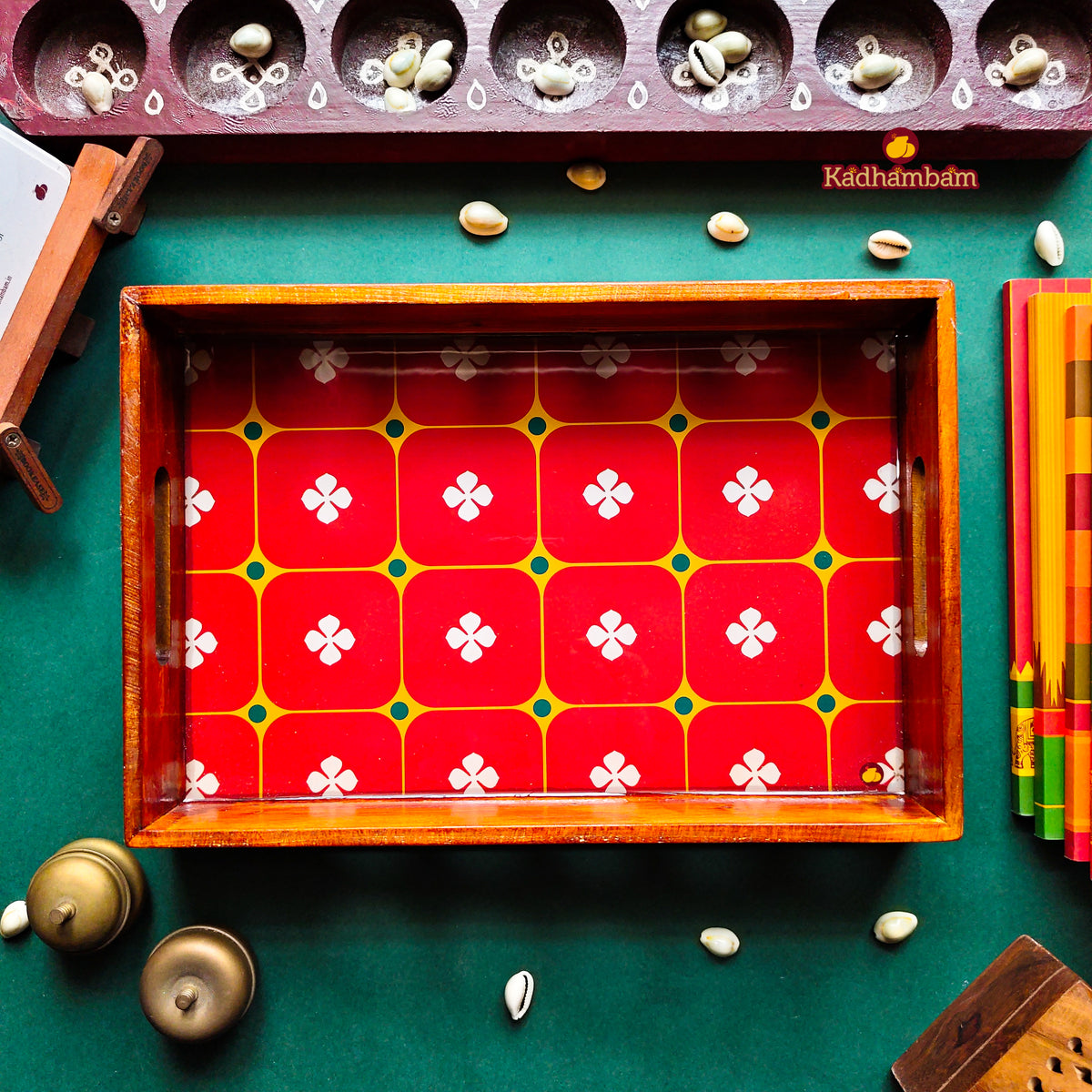 PRE BOOKING - Chettinadu Heritage Aathangudi Tiles Collection (Red) - Wooden Tray