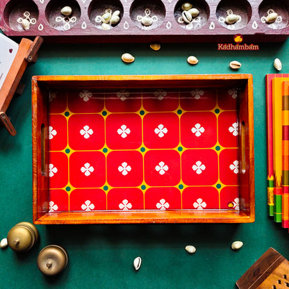 PRE BOOKING - Chettinadu Heritage Aathangudi Tiles Collection (Red) - Wooden Tray