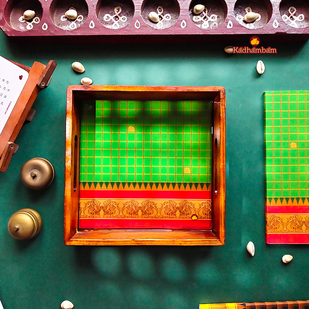 PRE BOOKING - Kanchipuram Weaves - Pattu Collection(Green) Wooden Tray