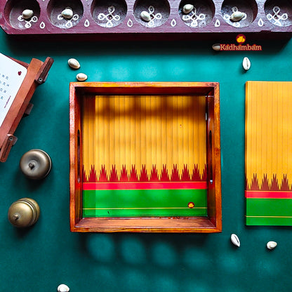 PRE BOOKING - Kanchipuram Weaves - Pattu Collection (Yellow Green) Wooden Tray